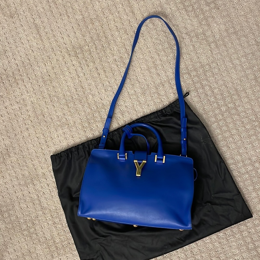 SAINT LAURENT Calfskin Medium Classic Y Cabas in blue